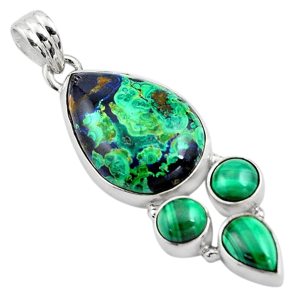 925 silver 22.02cts natural green azurite malachite malachite pendant p84535