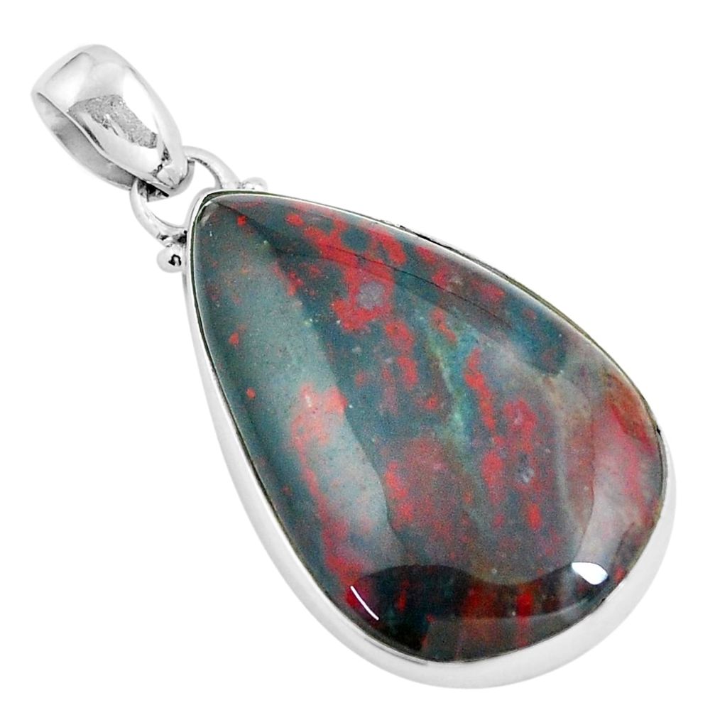 925 silver 21.48cts natural green bloodstone african (heliotrope) pendant d31704
