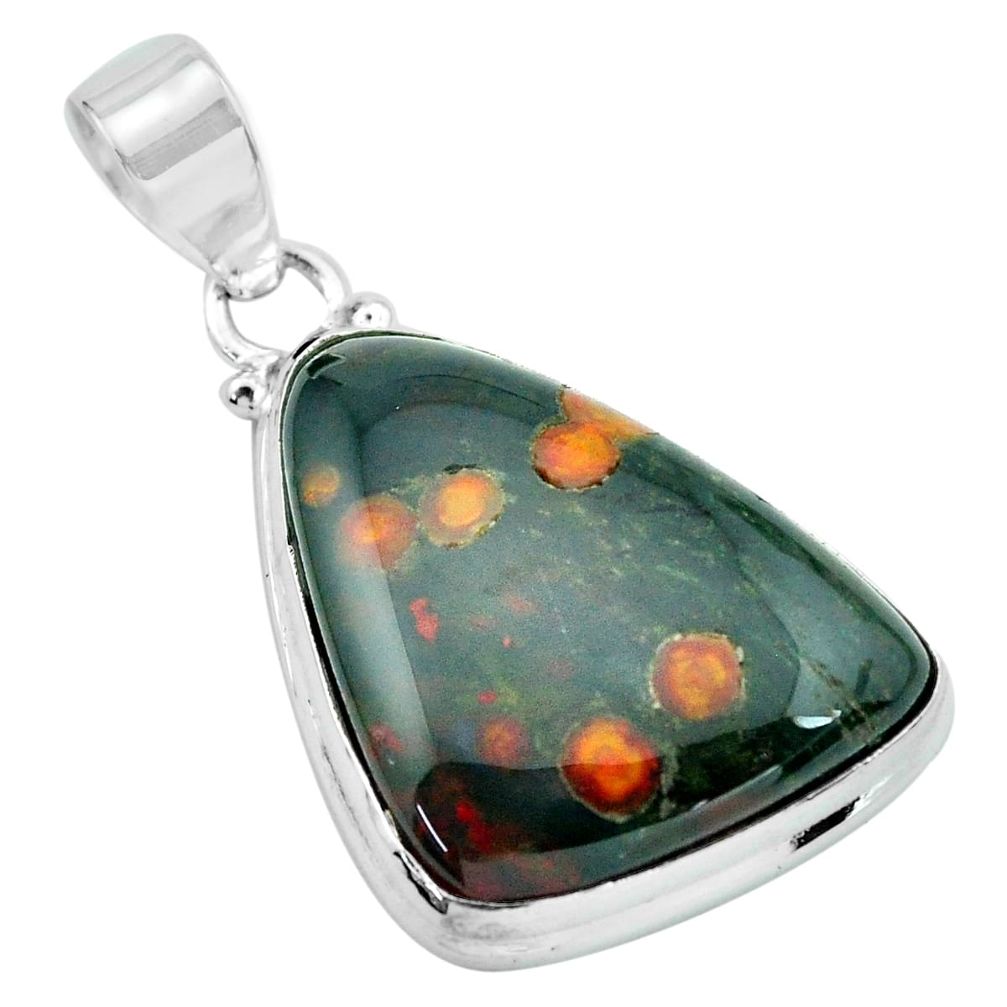 925 silver 21.48cts natural green bloodstone african (heliotrope) pendant p66344