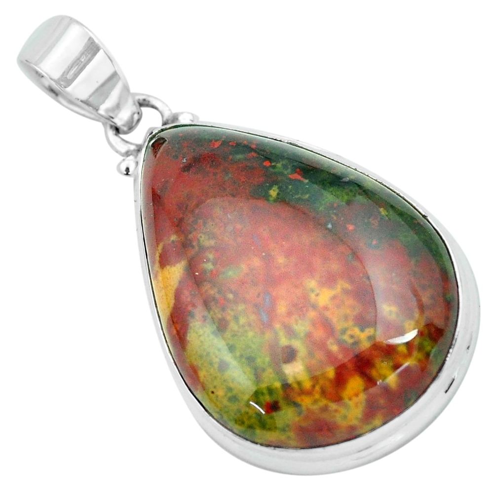 925 silver 31.53cts natural green bloodstone african (heliotrope) pendant p66348