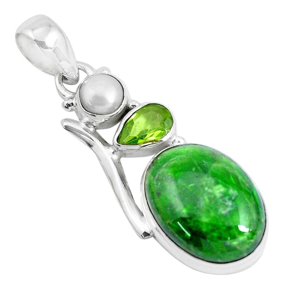 925 silver 13.55cts natural green chrome diopside peridot pearl pendant d31152