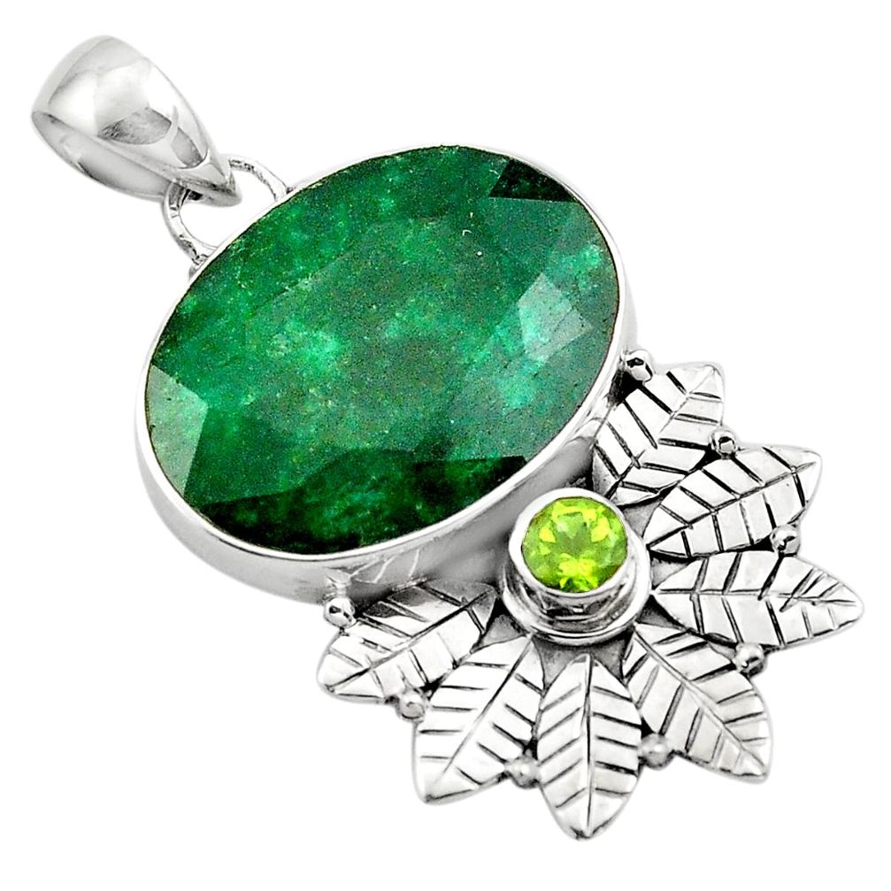 925 silver 15.97cts natural green emerald peridot deltoid leaf pendant p84667