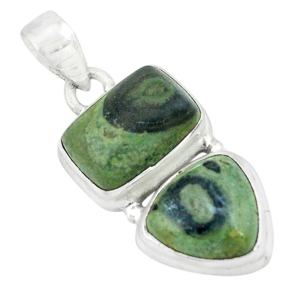 925 silver 10.00cts natural green kambaba jasper (stromatolites) pendant p67456