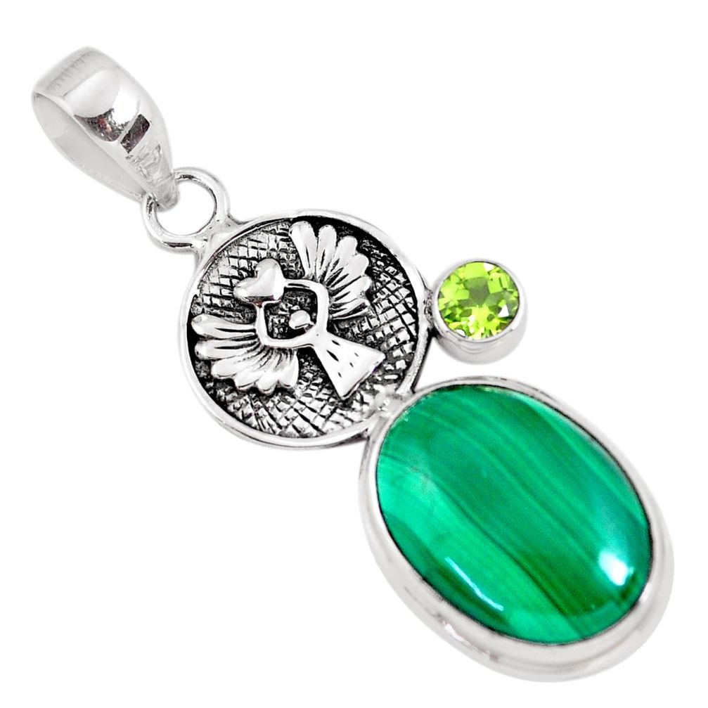 925 silver 14.03cts natural green malachite (pilot's stone) oval pendant p56840
