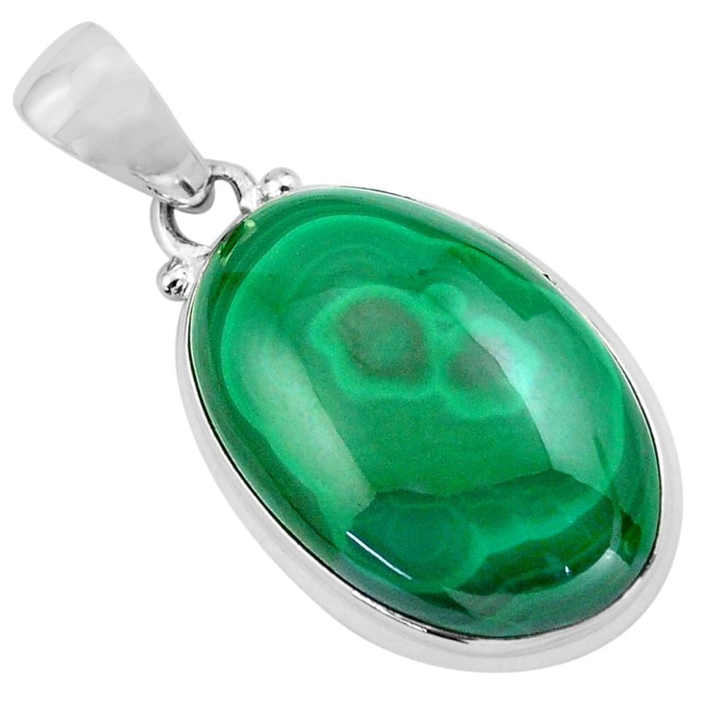 925 silver 24.89cts natural green malachite (pilot's stone) oval pendant p86028