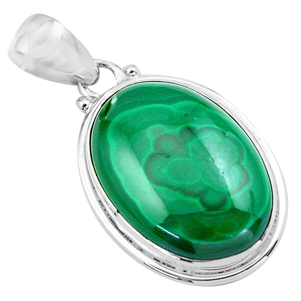925 silver 25.28cts natural green malachite (pilot's stone) oval pendant p86033