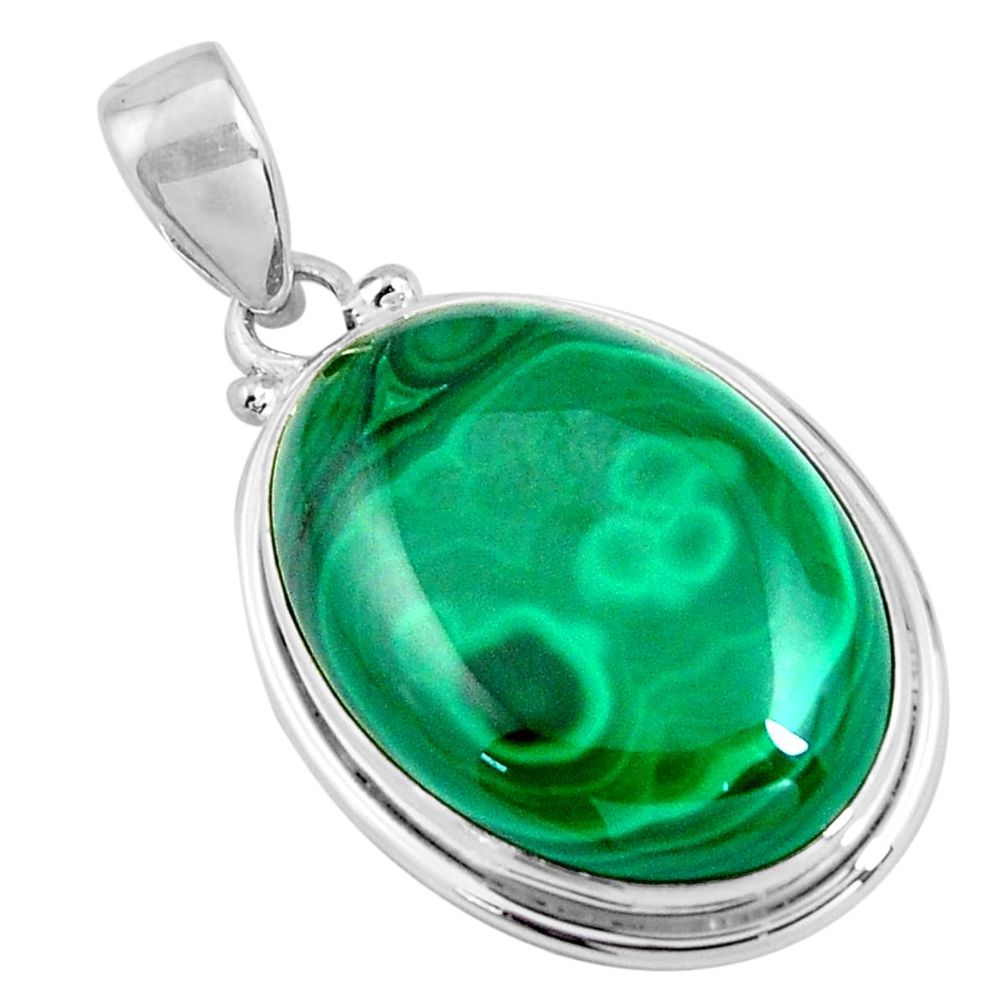 925 silver 30.49cts natural green malachite (pilot's stone) oval pendant p90305