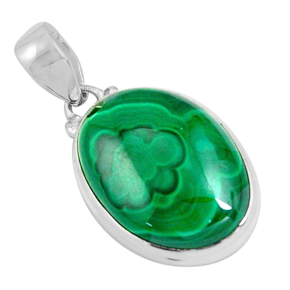 925 silver 24.33cts natural green malachite (pilot's stone) oval pendant p90318