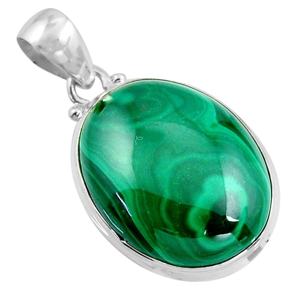 925 silver 30.49cts natural green malachite (pilot's stone) oval pendant p90844