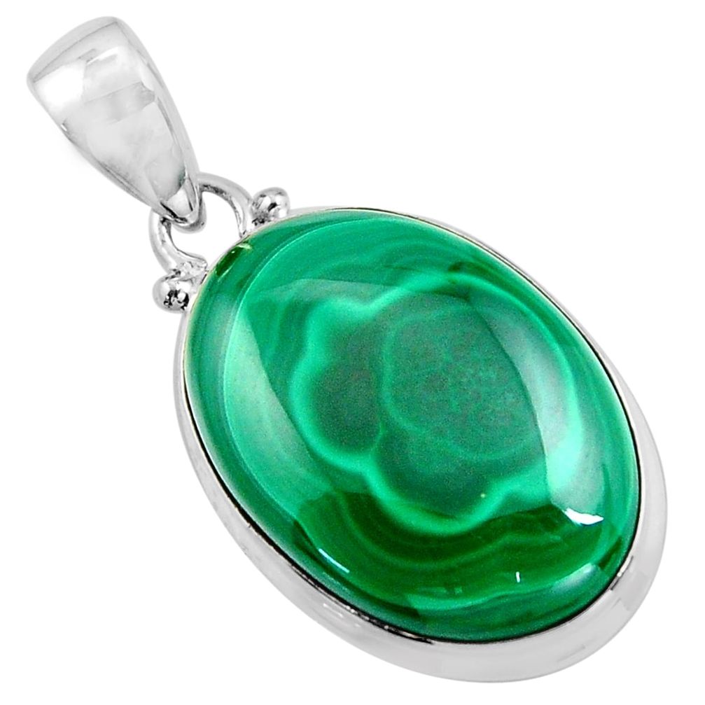 925 silver 24.89cts natural green malachite (pilot's stone) oval pendant p90850