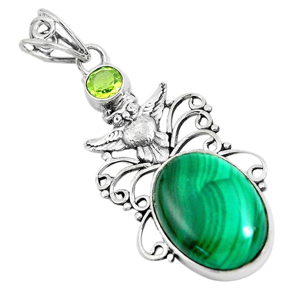 925 silver 13.36cts natural green malachite (pilot's stone) owl pendant d31270