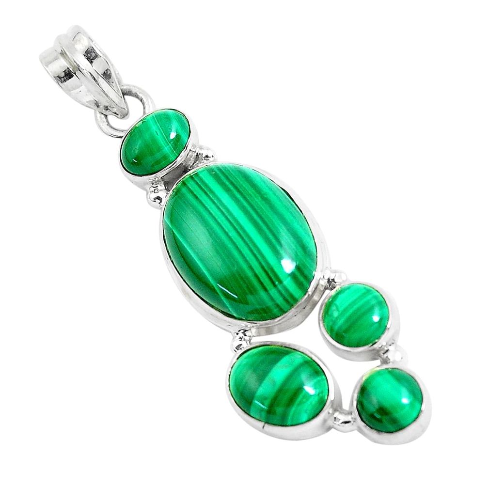 925 silver 17.36cts natural green malachite (pilot's stone) pendant d31209