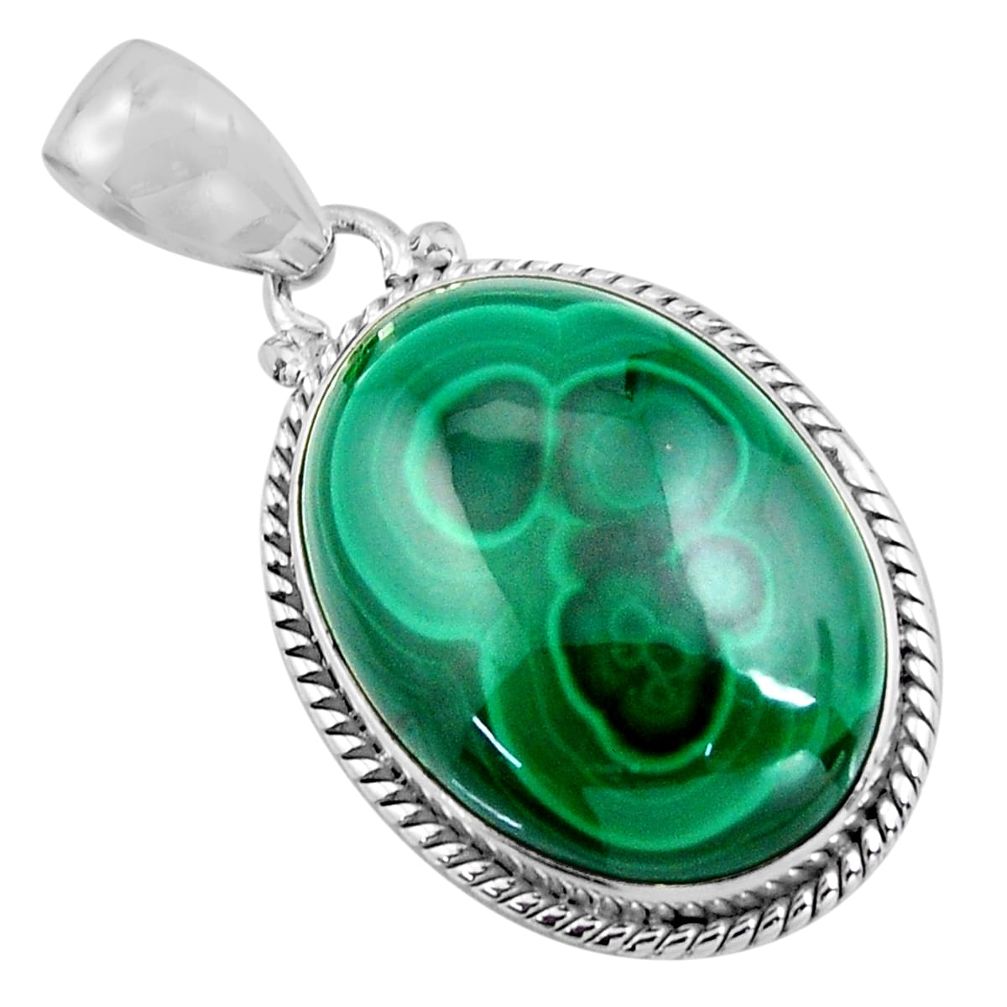 925 silver 27.69cts natural green malachite (pilot's stone) pendant p90847