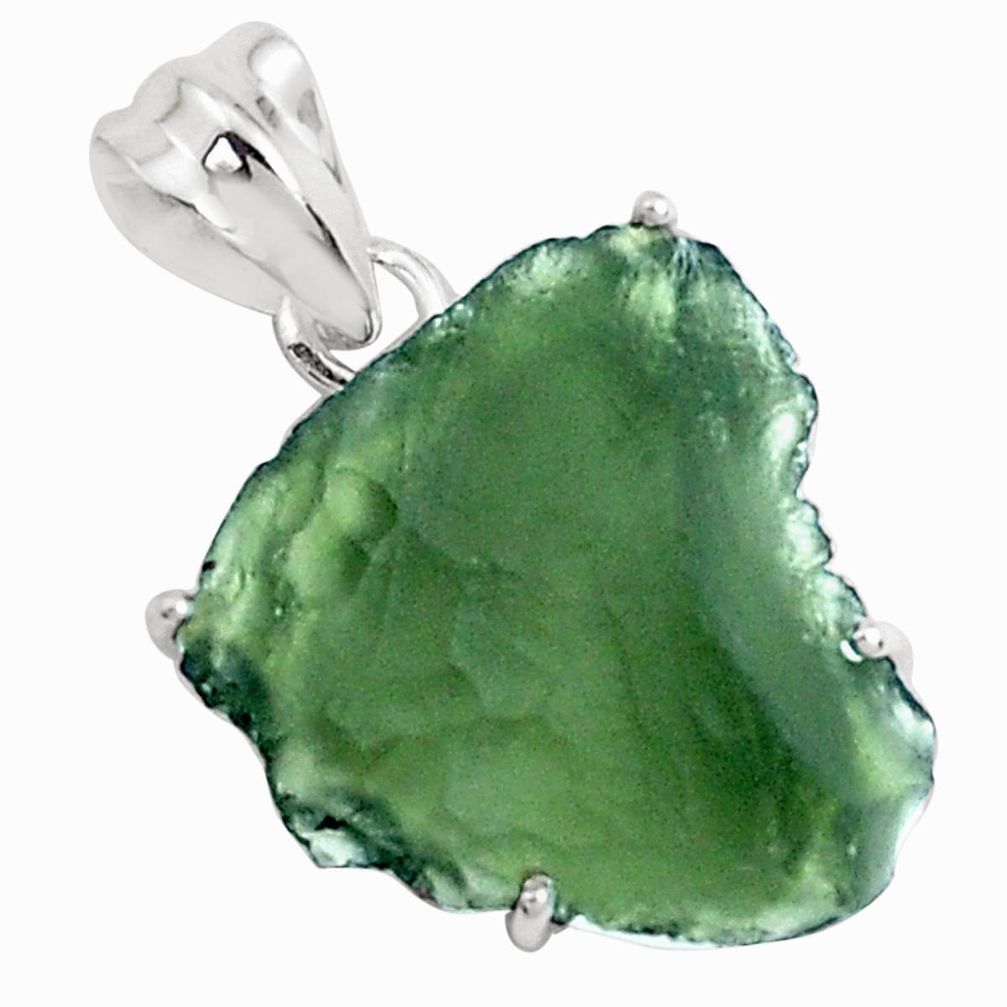 925 silver 12.01cts natural green moldavite (genuine czech) pendant p44093