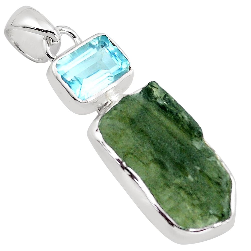 925 silver 9.66cts natural green moldavite (genuine czech) topaz pendant p87017