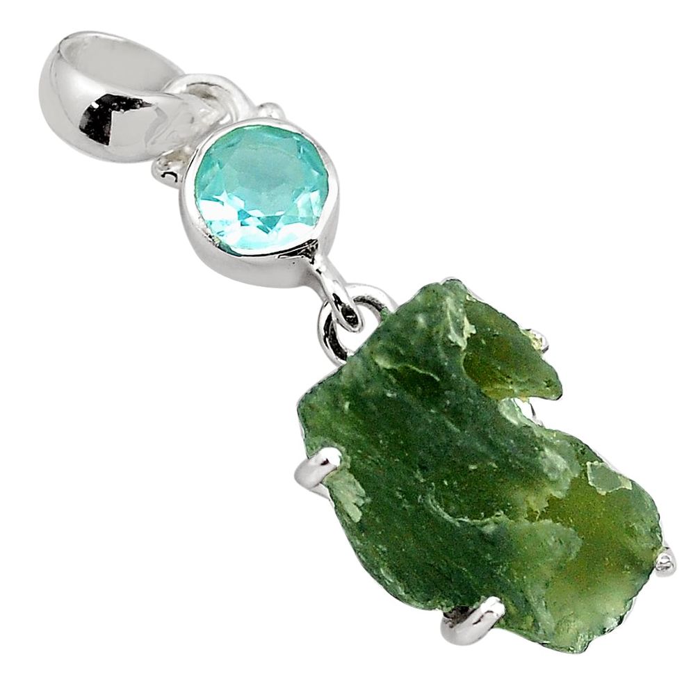 925 silver 8.92cts natural green moldavite (genuine czech) topaz pendant p87100