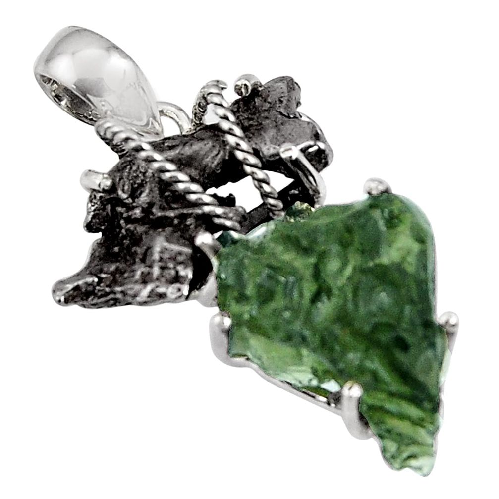 925 silver 19.66cts natural green moldavite campo del cielo pendant p90345