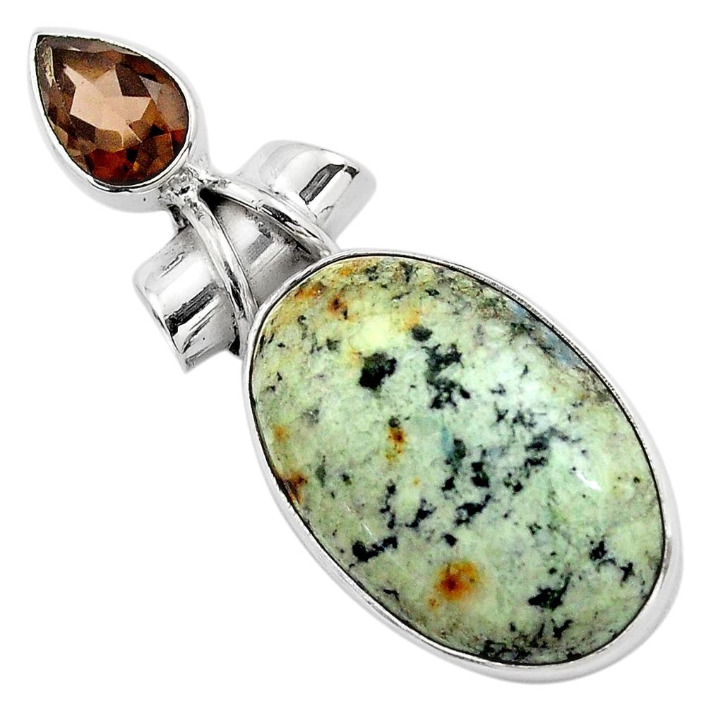 925 silver 17.57cts natural green norwegian turquoise smoky topaz pendant p85184
