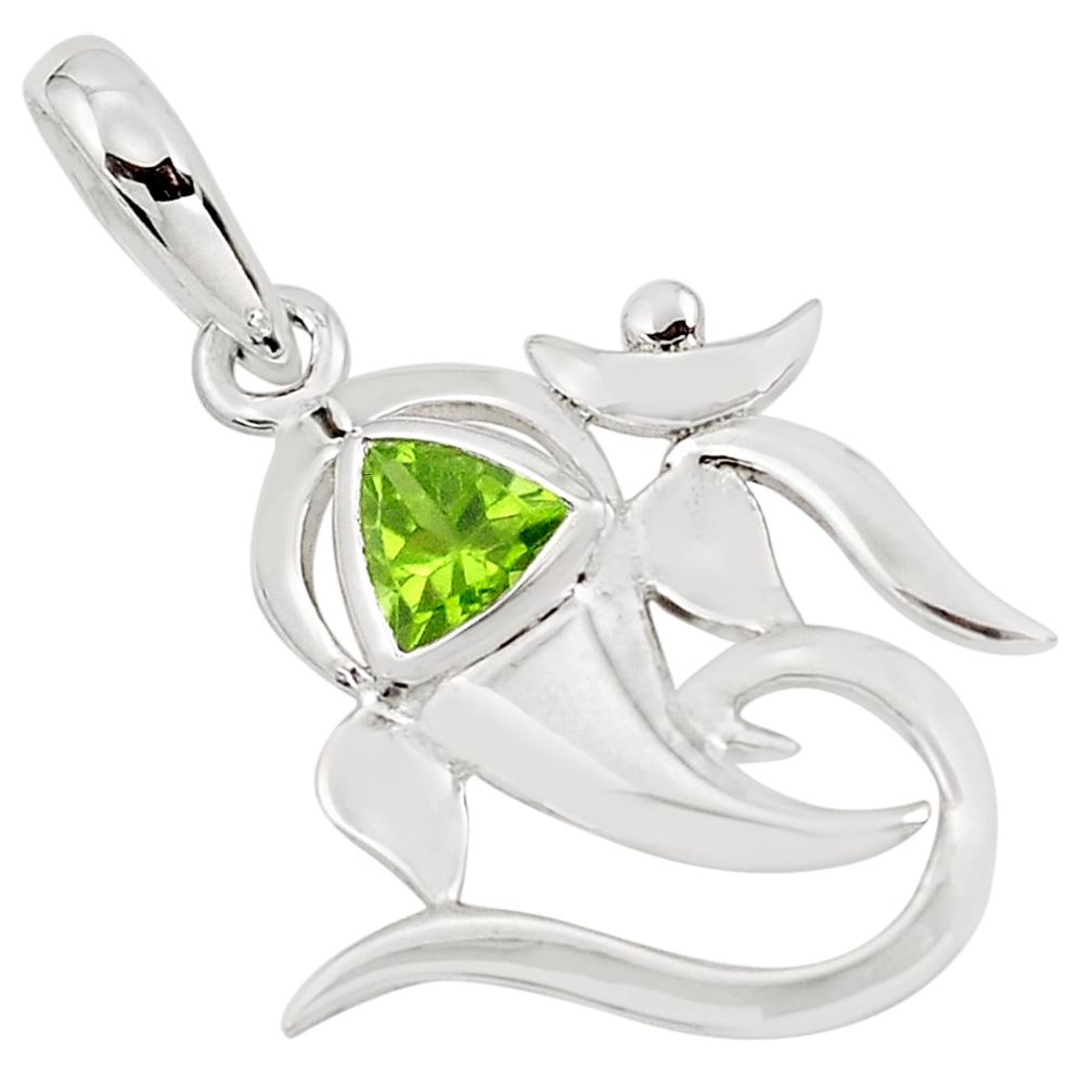 925 silver 0.90cts natural green peridot lord ganesha pendant jewelry p83968