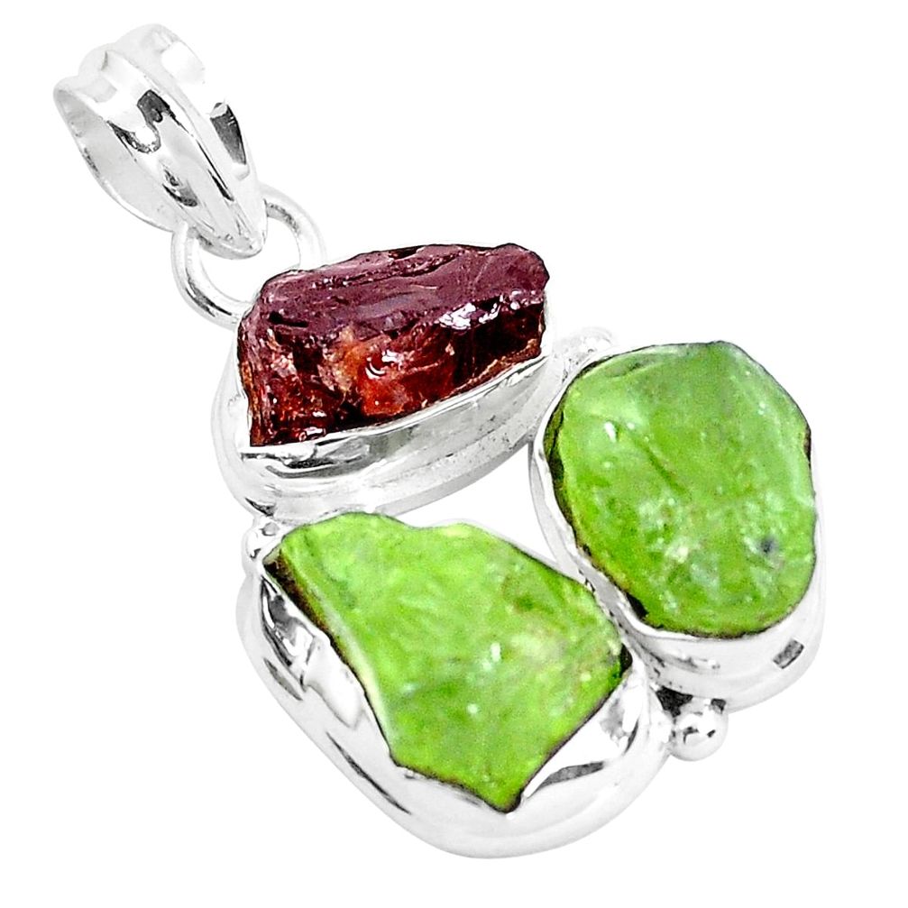 925 silver 17.36cts natural green peridot rough garnet rough pendant d31192