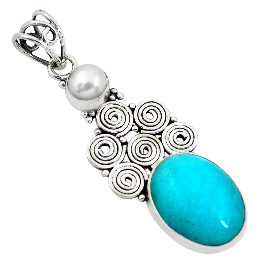 925 silver 10.24cts natural green peruvian amazonite pearl pendant p58864