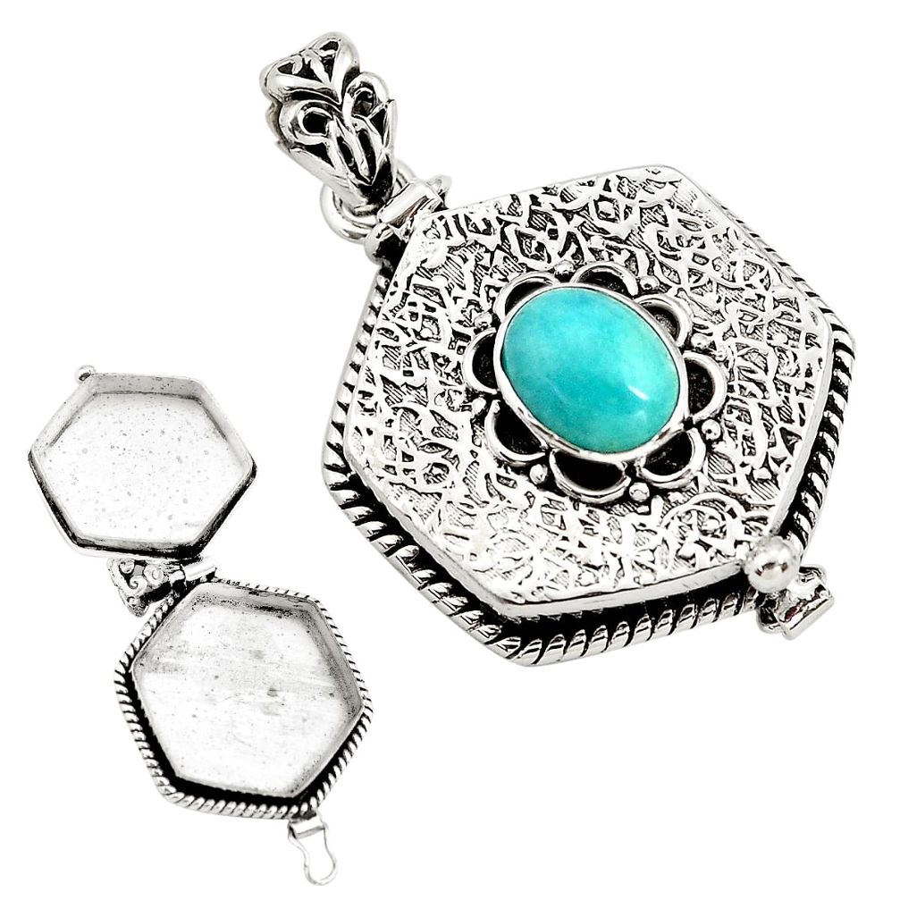 925 silver 4.50cts natural green peruvian amazonite poison box pendant p79930