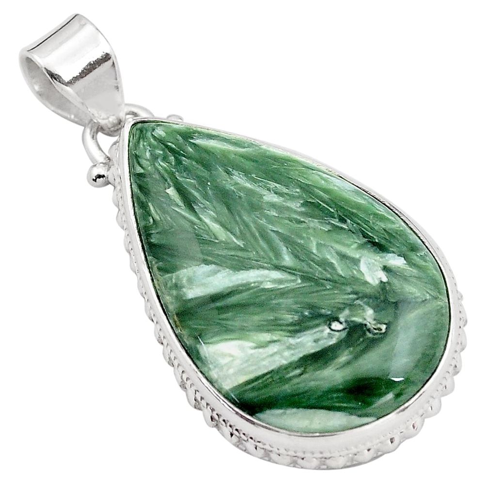 925 silver 24.00cts natural green seraphinite (russian) pear pendant p85136