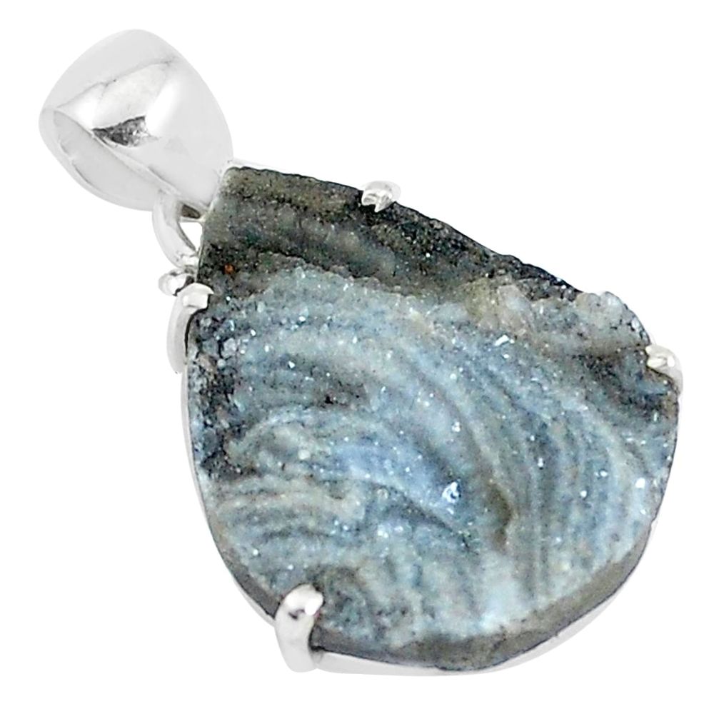 925 silver 15.20cts natural grey desert druzy (chalcedony rose) pendant p39904