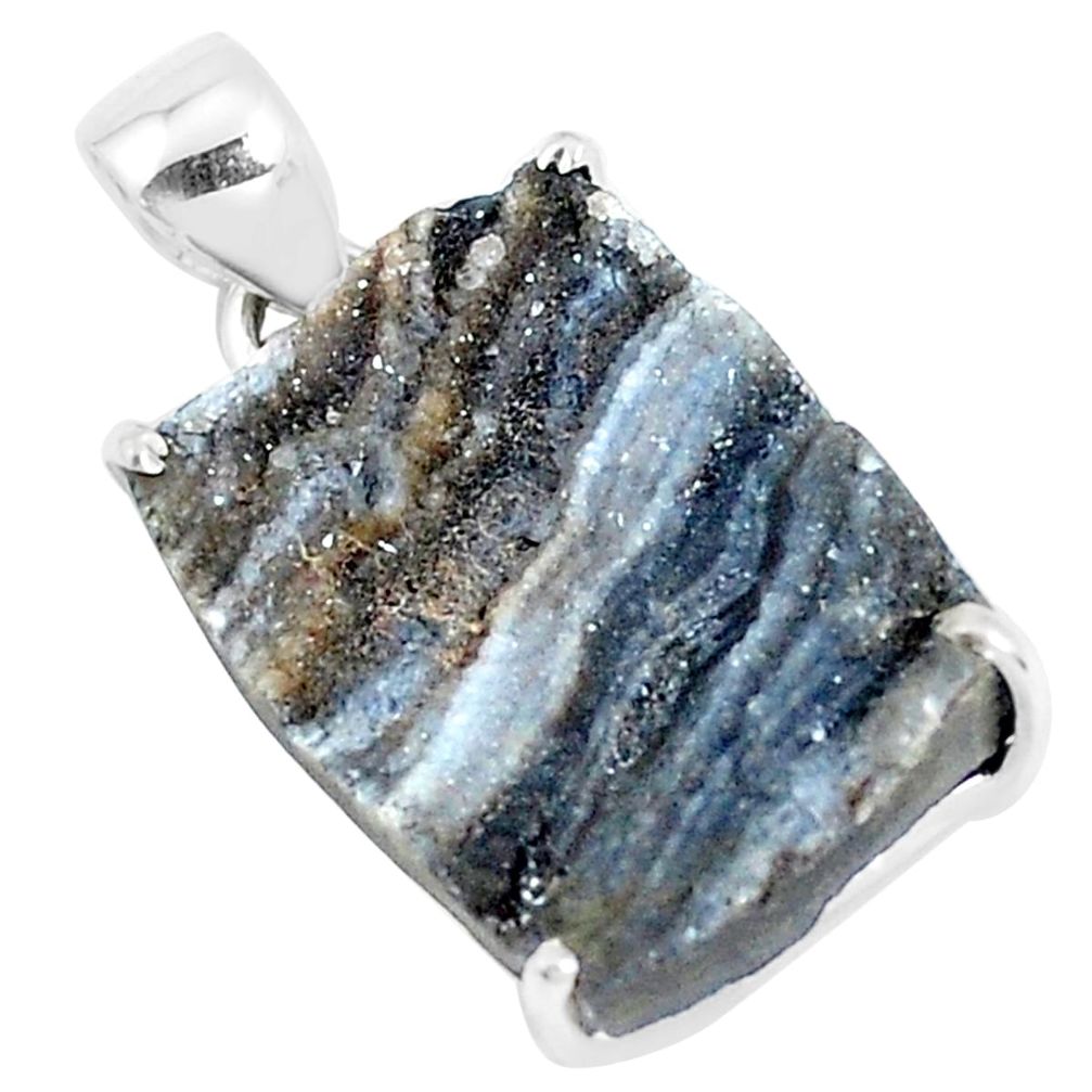 925 silver 15.79cts natural grey desert druzy (chalcedony rose) pendant p39913