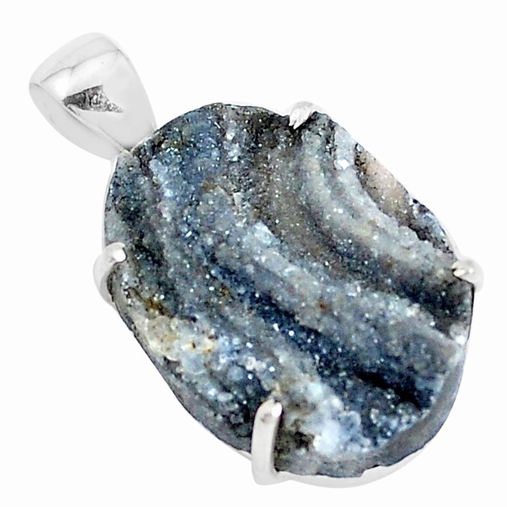 925 silver 20.91cts natural grey desert druzy (chalcedony rose) pendant p39915