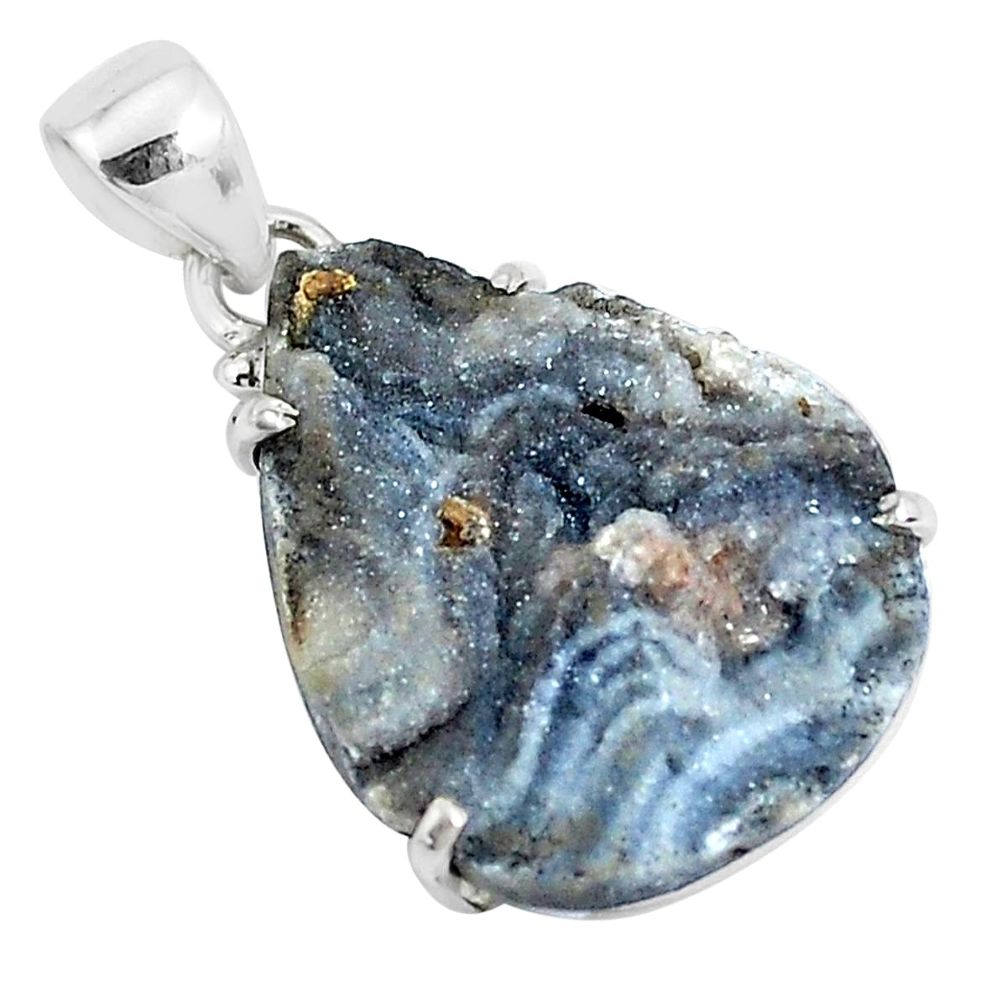 925 silver 15.20cts natural grey desert druzy (chalcedony rose) pendant p39920