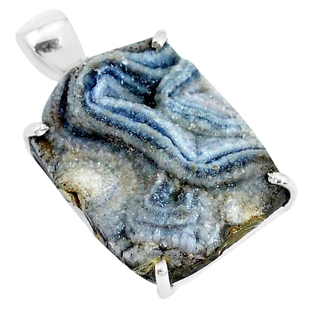 925 silver 21.92cts natural grey desert druzy (chalcedony rose) pendant p39926