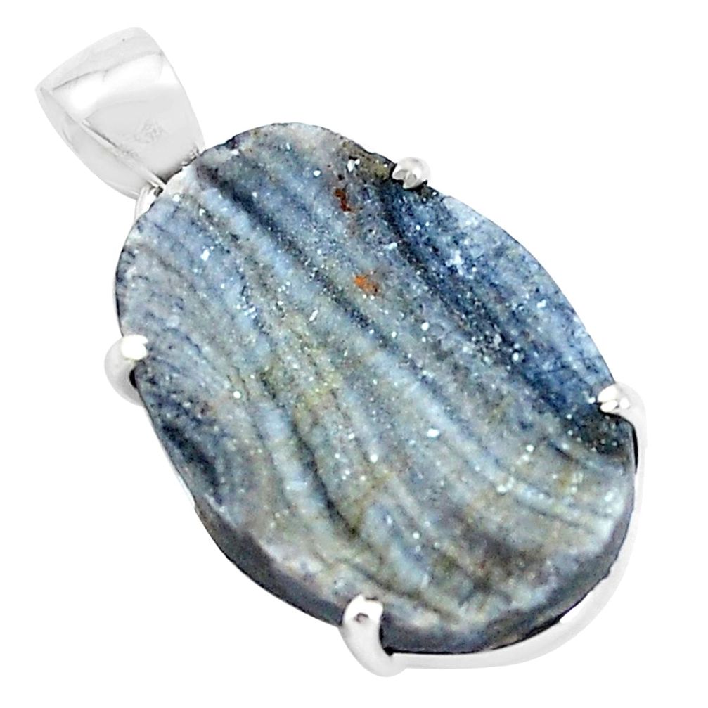 925 silver 17.86cts natural grey desert druzy (chalcedony rose) pendant p39929