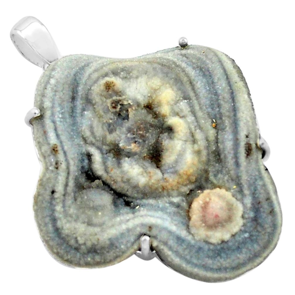 925 silver 41.18cts natural grey desert druzy (chalcedony rose) pendant p74158