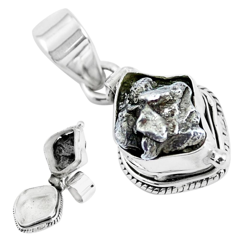 925 silver 7.04cts natural grey meteorite gibeon fancy poison box pendant p45604