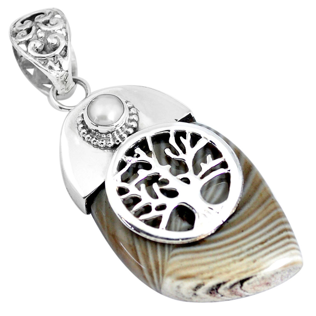 cts natural grey striped flint ohio tree of life pendant p45564