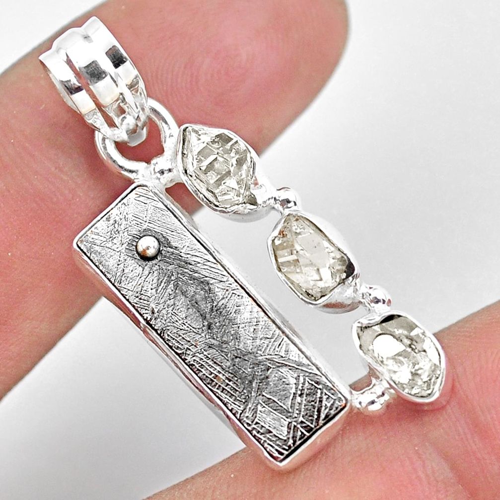 925 silver 15.44cts natural meteorite gibeon herkimer diamond pendant p54550
