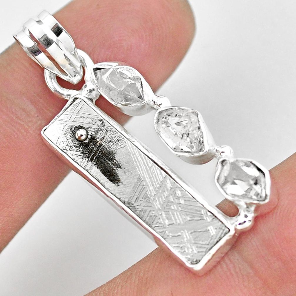 925 silver 13.77cts natural meteorite gibeon herkimer diamond pendant p54594