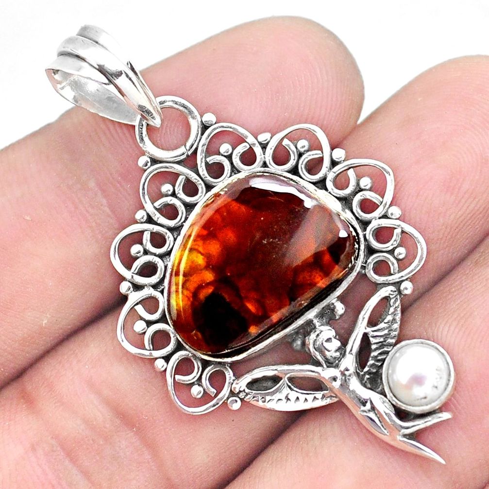 925 silver 12.40cts natural mexican fire agate angel wings fairy pendant p53960