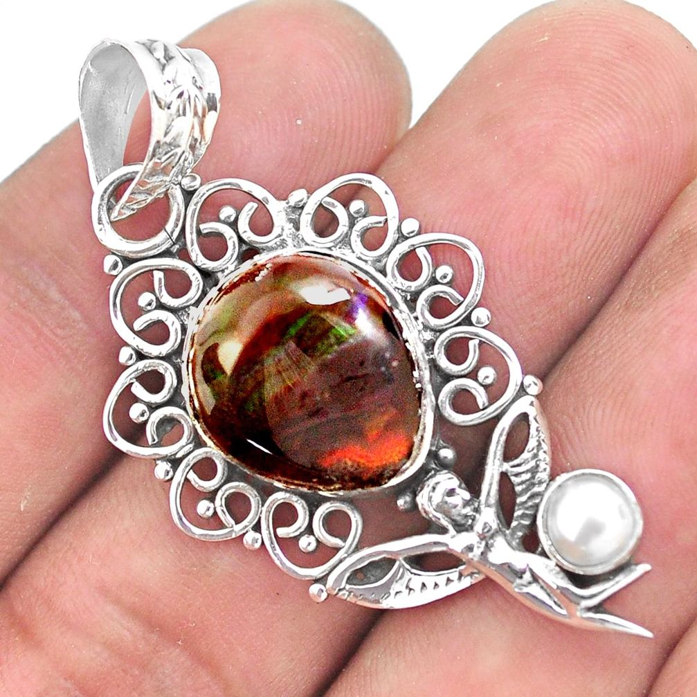 925 silver 9.07cts natural mexican fire agate angel wings fairy pendant p54020