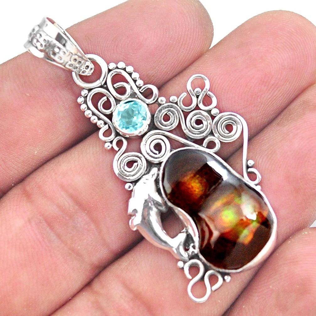 925 silver 11.89cts natural mexican fire agate dolphin pendant jewelry p53956
