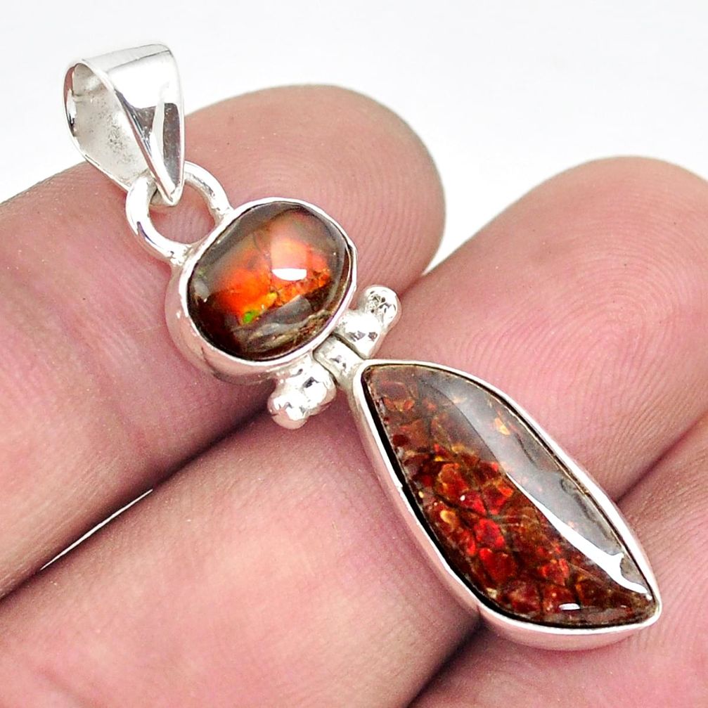 925 silver 8.90cts natural multi color ammolite (canadian) fancy pendant p70511