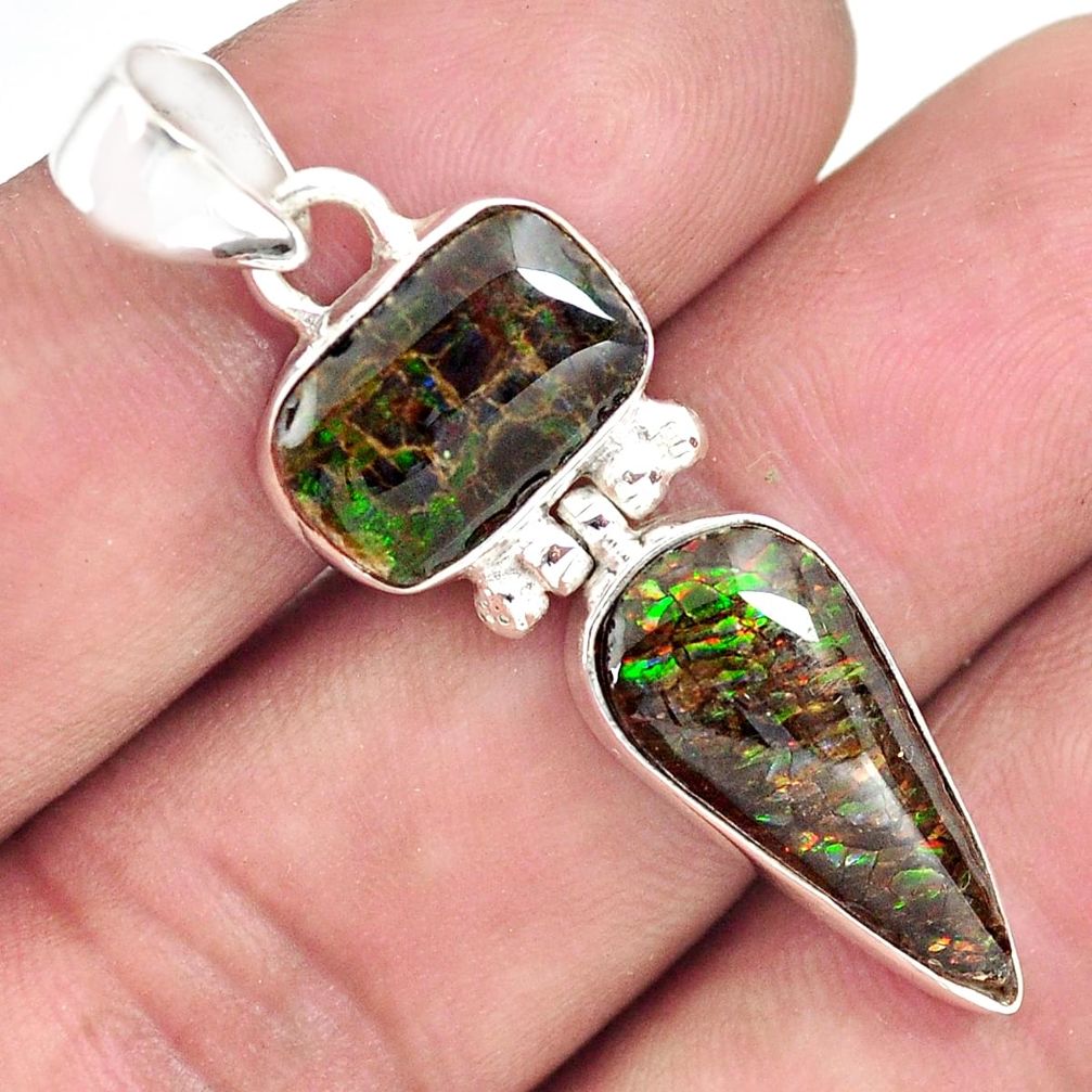 925 silver 9.37cts natural multi color ammolite (canadian) fancy pendant p70535