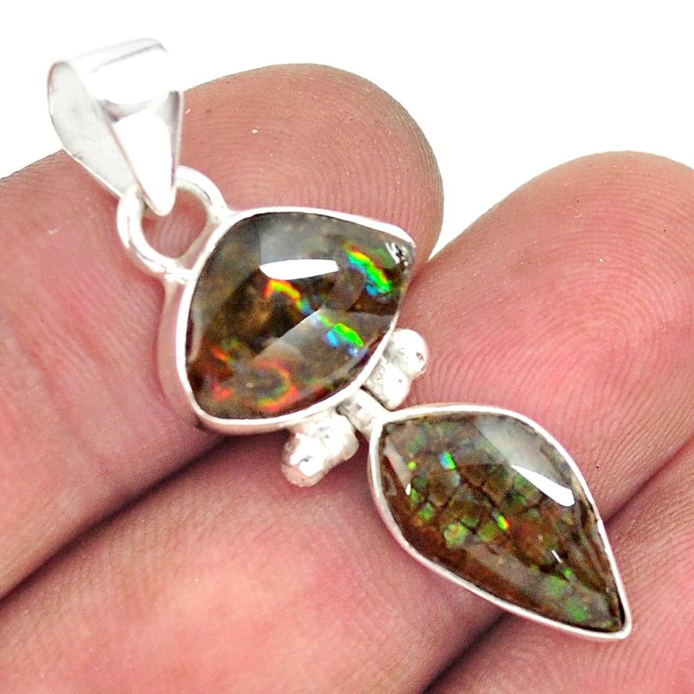 925 silver 8.84cts natural multi color ammolite (canadian) fancy pendant p70538