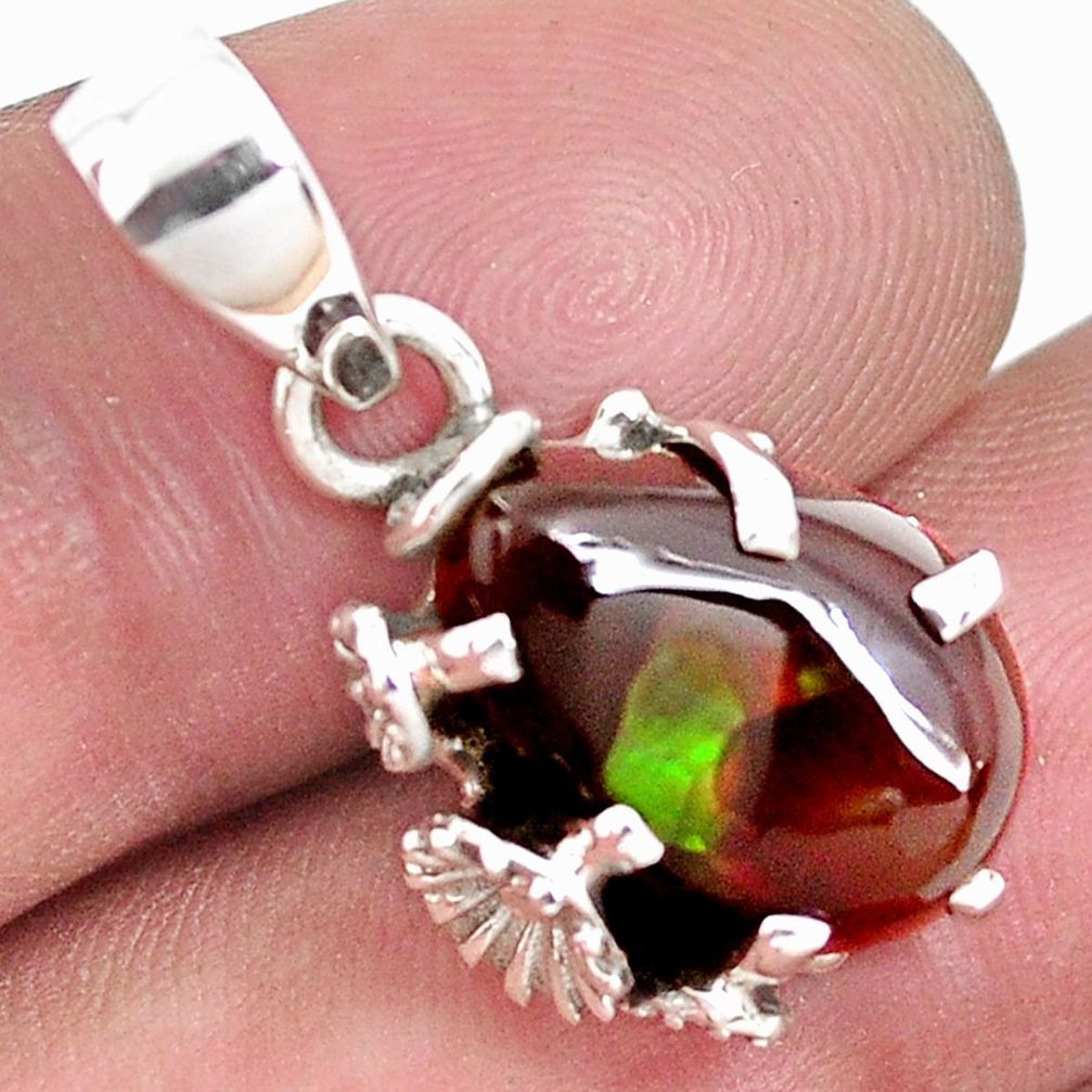 925 silver 5.87cts natural multi color ammolite (canadian) flower pendant p42149