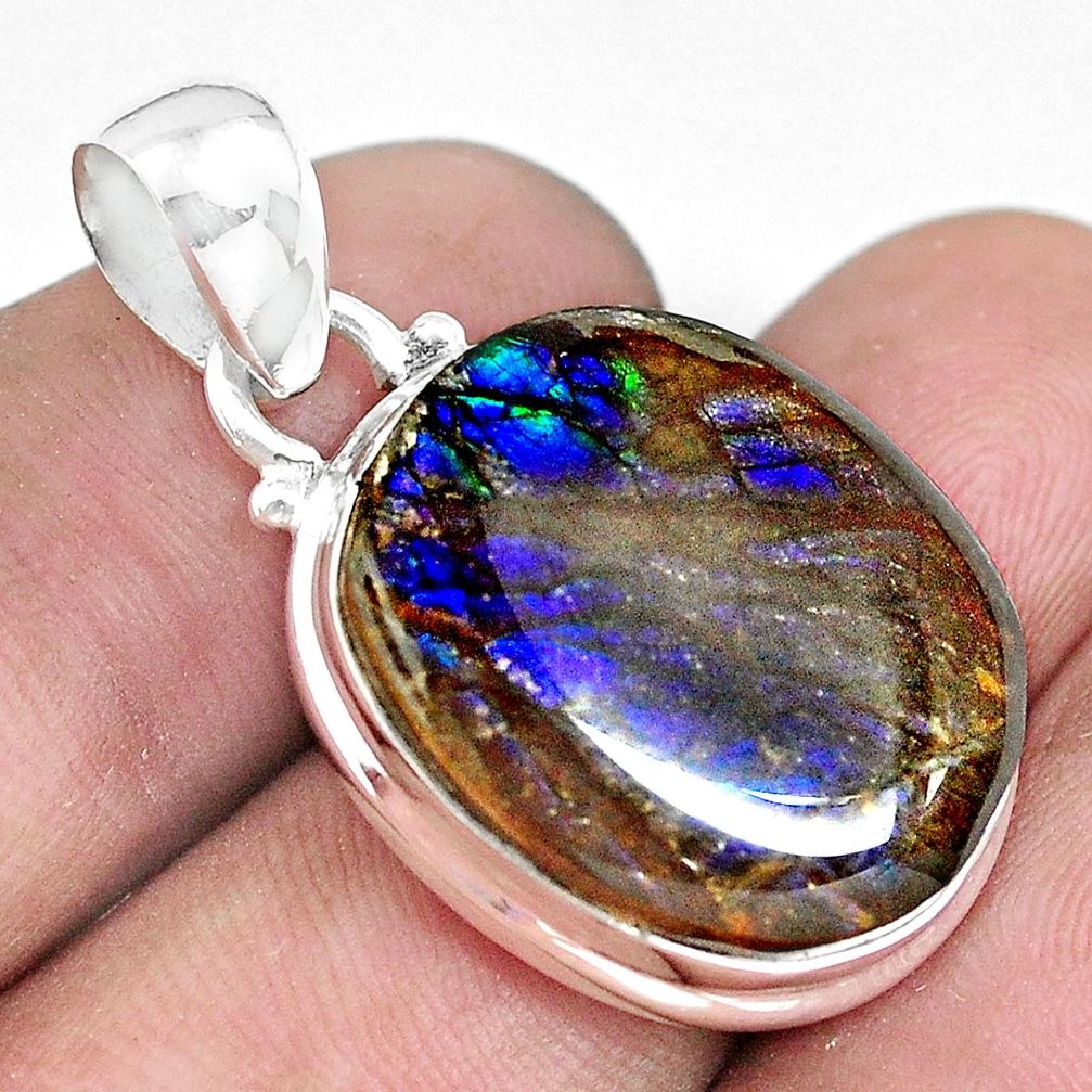 925 silver 17.22cts natural multi color ammolite (canadian) oval pendant d30948