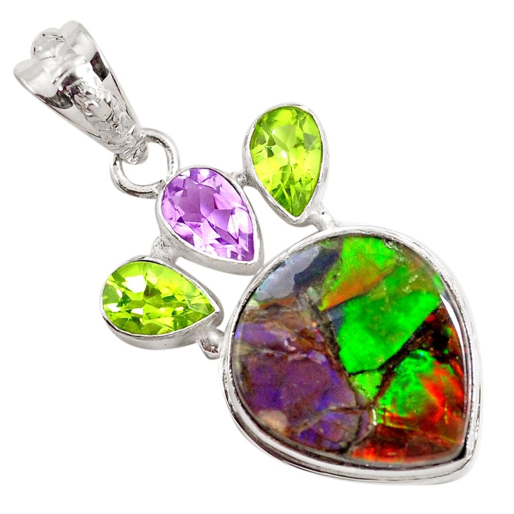 925 silver 16.85cts natural multi color ammolite (canadian) pendant p47757