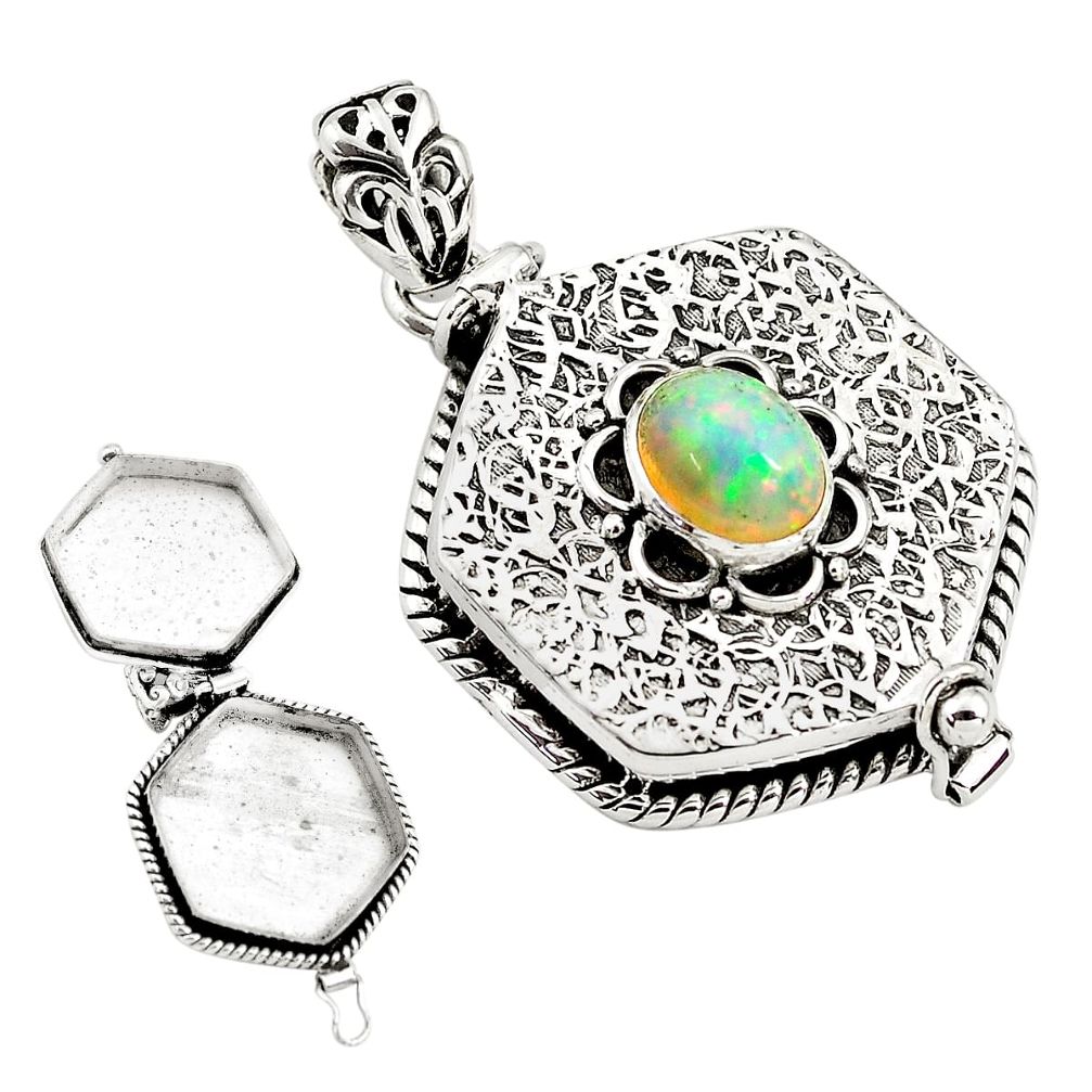 925 silver 3.27cts natural multi color ethiopian opal poison box pendant p80004