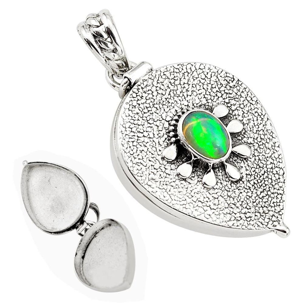 925 silver 2.22cts natural multi color ethiopian opal poison box pendant p80010