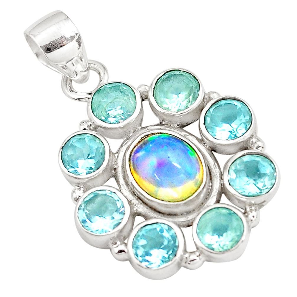 925 silver 10.54cts natural multi color ethiopian opal topaz oval pendant p78020